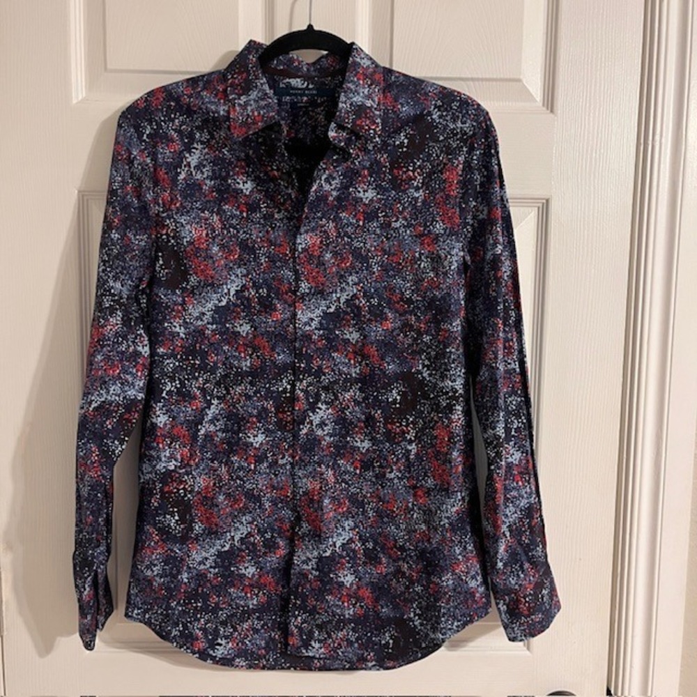 Perry Ellis Stretch Button Down Shirt Abstract Print‎ Long Sleeve Size Small